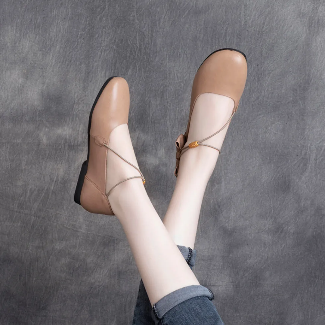 Women Strap Leather Flats With Bowknot