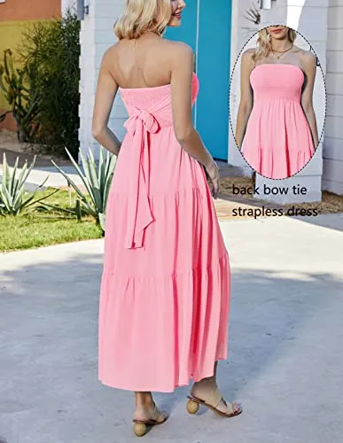 Women's 2023 Summer Dresses Boho Halter Sleeveless A Line Beach Sun Dress Pink S