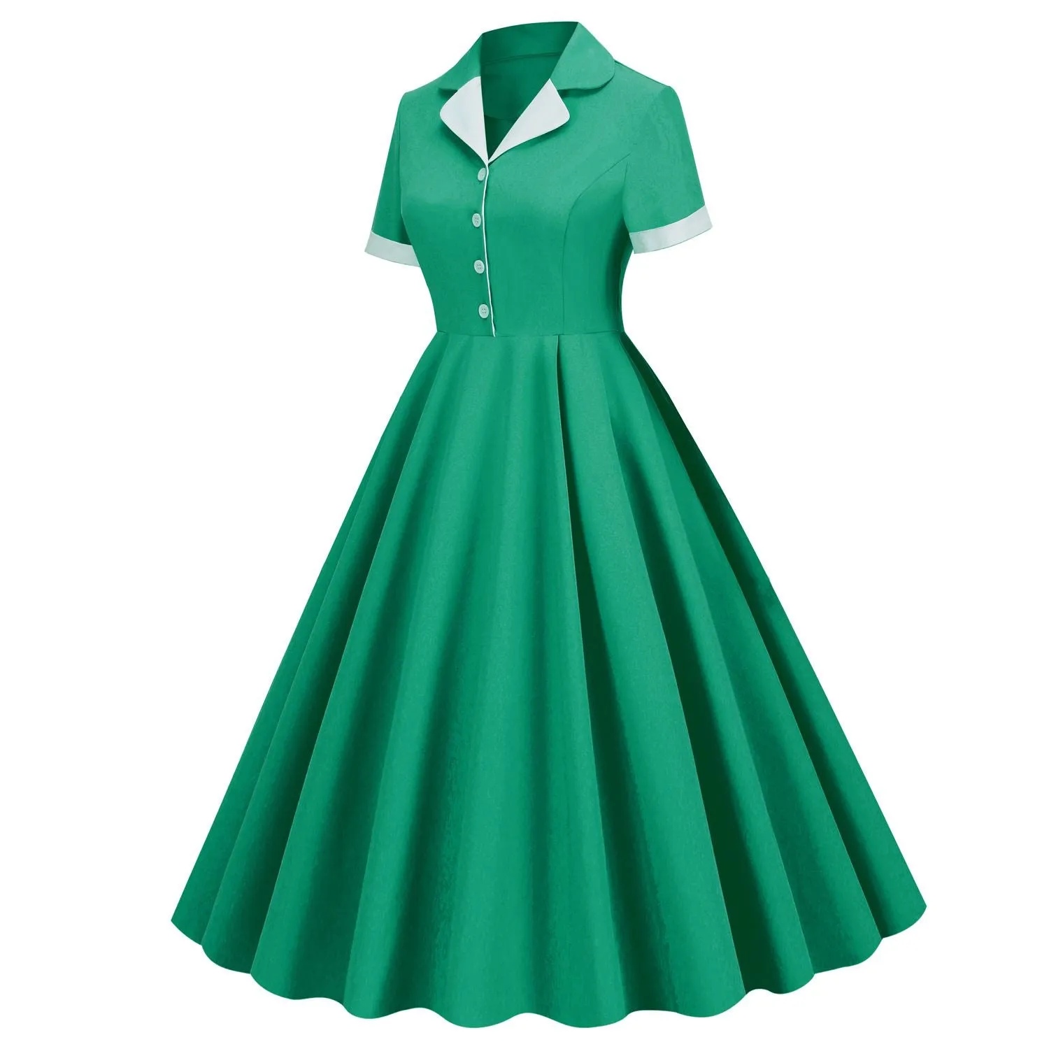 Womens Button Up 1950s Vintage Dresses Women Short Sleeve Belted Summer Swing Dress