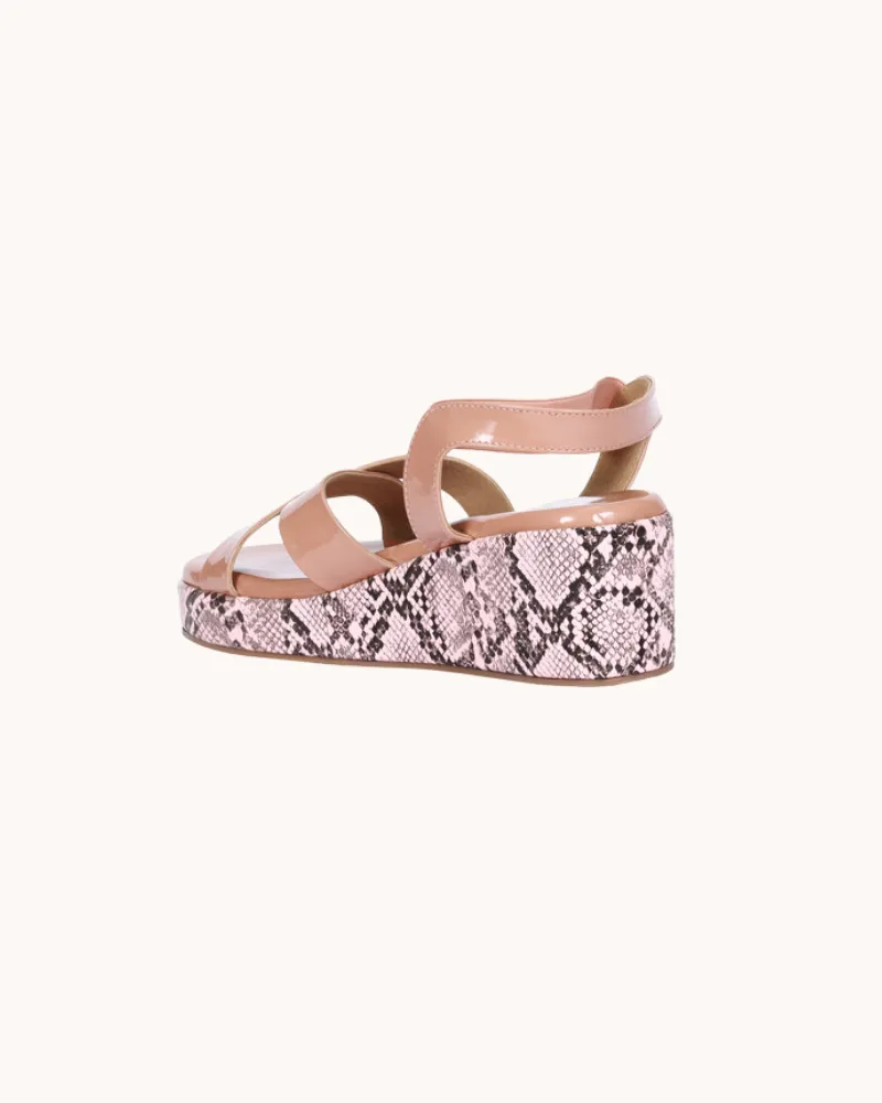 Women's Casual Peach Multi-strap Snake print Wedges