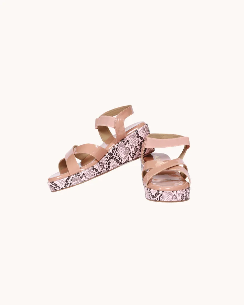 Women's Casual Peach Multi-strap Snake print Wedges