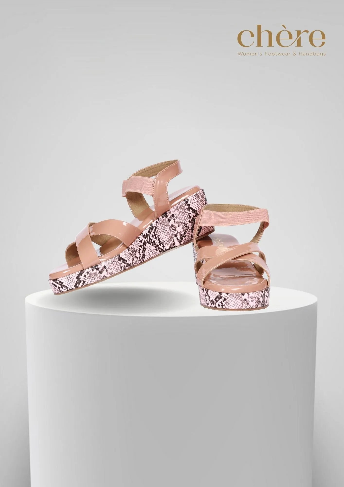 Women's Casual Peach Multi-strap Snake print Wedges