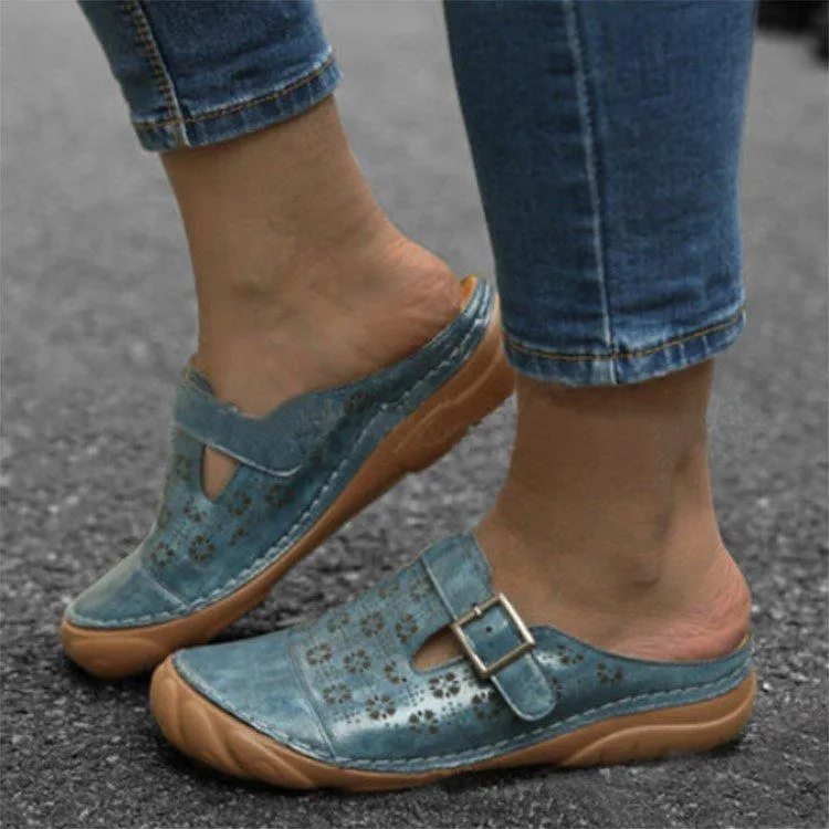 Women's closed toe low wedge comfy walking slide sandals