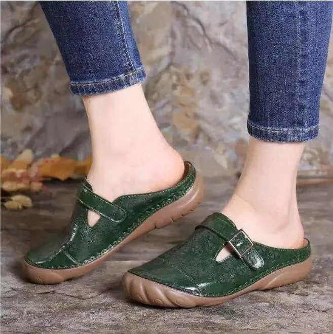 Women's closed toe low wedge comfy walking slide sandals