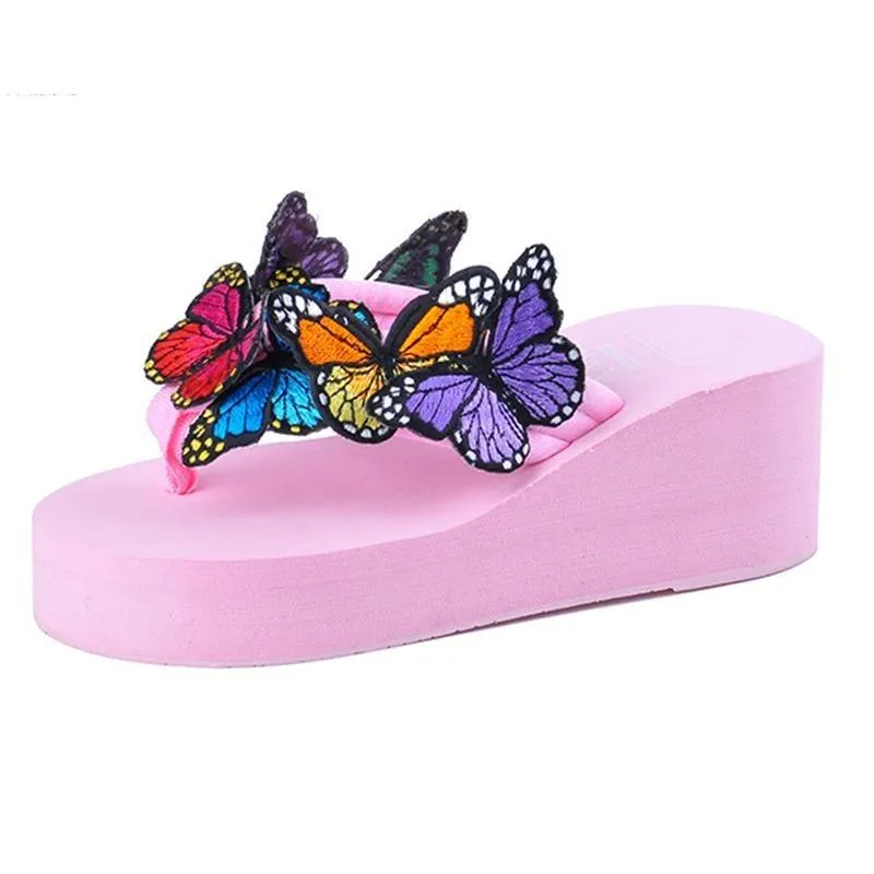 Women's cute butterfly clip toe slides