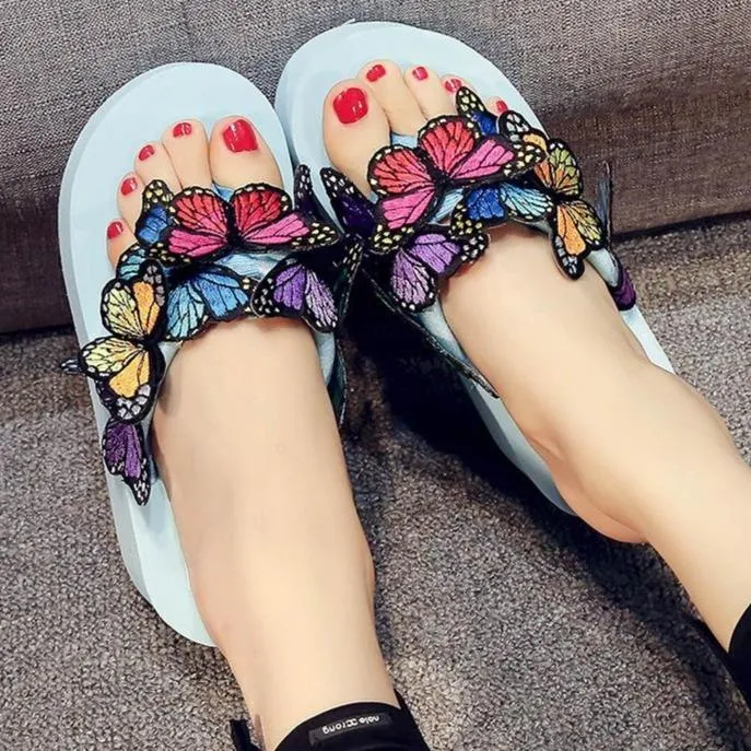 Women's cute butterfly clip toe slides