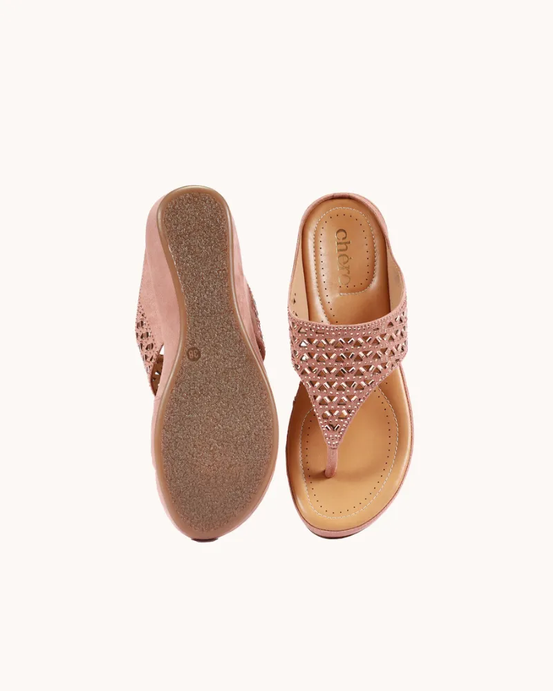 Women's Pink Embellished Super Cushioned Sandals