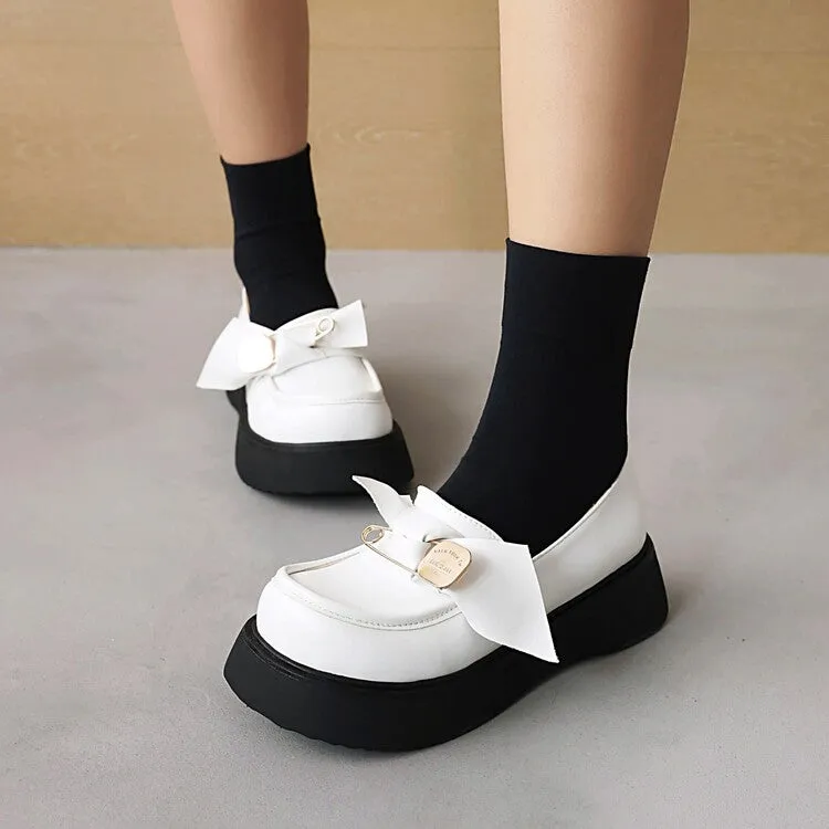 Women's Round Toe Butterfly Knot Platform Flat Shoes