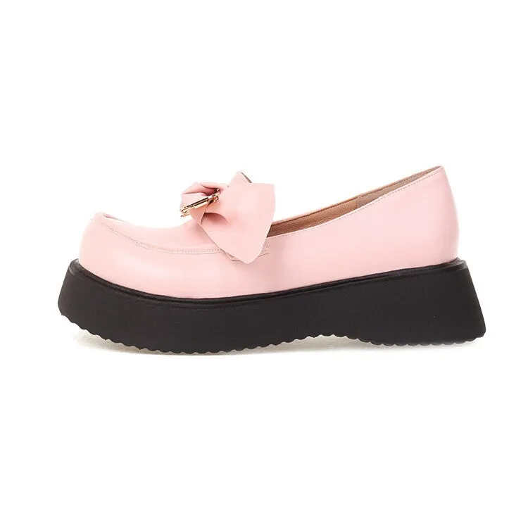 Women's Round Toe Butterfly Knot Platform Flat Shoes