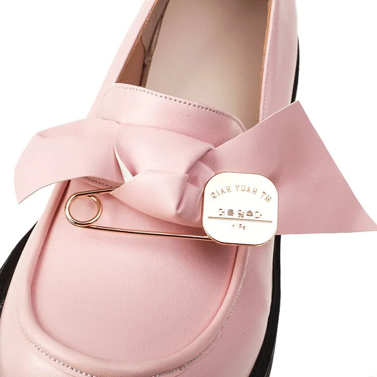 Women's Round Toe Butterfly Knot Platform Flat Shoes