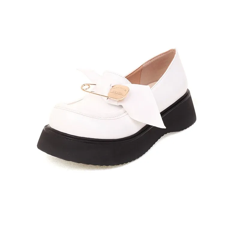 Women's Round Toe Butterfly Knot Platform Flat Shoes