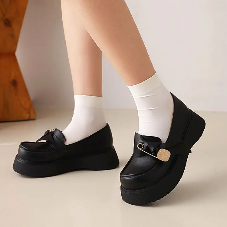 Women's Round Toe Butterfly Knot Platform Flat Shoes