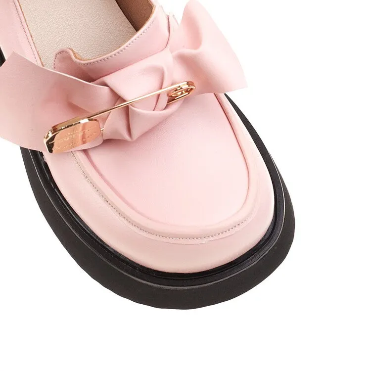 Women's Round Toe Butterfly Knot Platform Flat Shoes