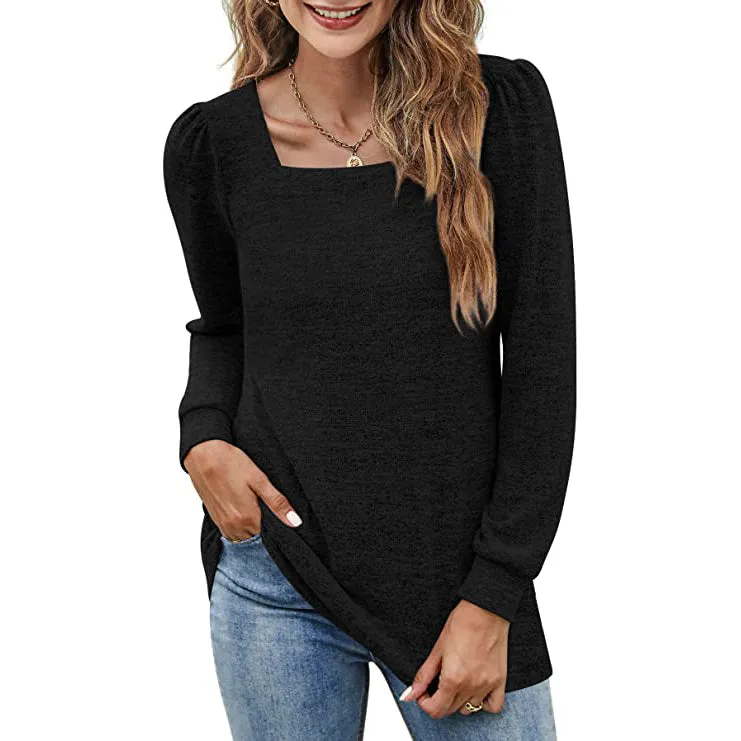 Women's Tunic Top Square Neck Puff Sleeve