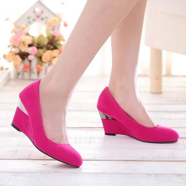 Women's Velvet High Heel Pumps Wedges Shoes 6112