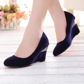 Women's Velvet High Heel Pumps Wedges Shoes 6112