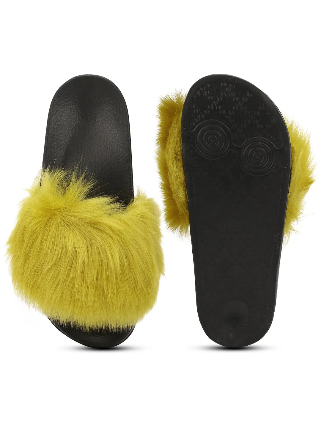 Yellow Black Fur Slip-on Flats